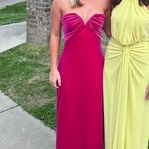 ZARA Velvet Strapless maxi dress in hot pink